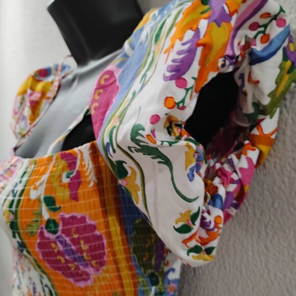 Mango -S- Dress With Puff Sleeves-colorful-mini dress furrowed knitting - Picture 4 of 9